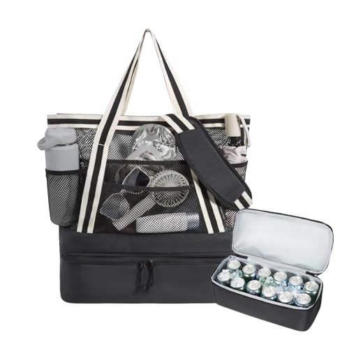 Strandtasche, große Netztasche für den , Damen, mit abnehmbarer Kühltasche, mehrere Taschen, faltbar, wasserdicht, Strandtasche mit Reißverschluss, für Pool, Reisen, Tauchen, Picknick Strandtasche, große Netztasche für den , Damen, mit abnehmbarer Kühltasche, mehrere Taschen, faltbar, wasserdicht, Strandtasche mit Reißverschluss, für Pool, Reisen, Tauchen, Picknick von Duroecsain