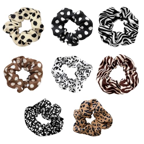 Scrunchies in Pastellfarben, 8-teiliges Set, Mehrfarbige Elastische Haarbänder, Modisches Haargummi-Set, Leopard-Muster Scrunchies für Frauen und Mädchen, Stylischer Haarschmuck von Duronge