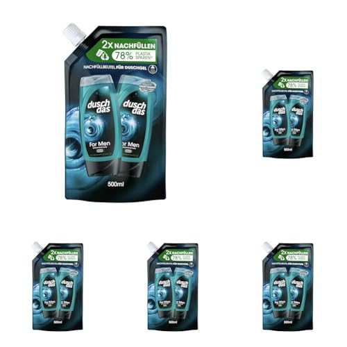 Duschdas 3-in-1 Duschgel & Shampoo For Men Nachfüllbeutel Duschbad mit Fresh-Energy-Duftformel sorgt für einen erfrischenden Start in den Tag 500 ml 1 Stück (Packung mit 5) von Duschdas