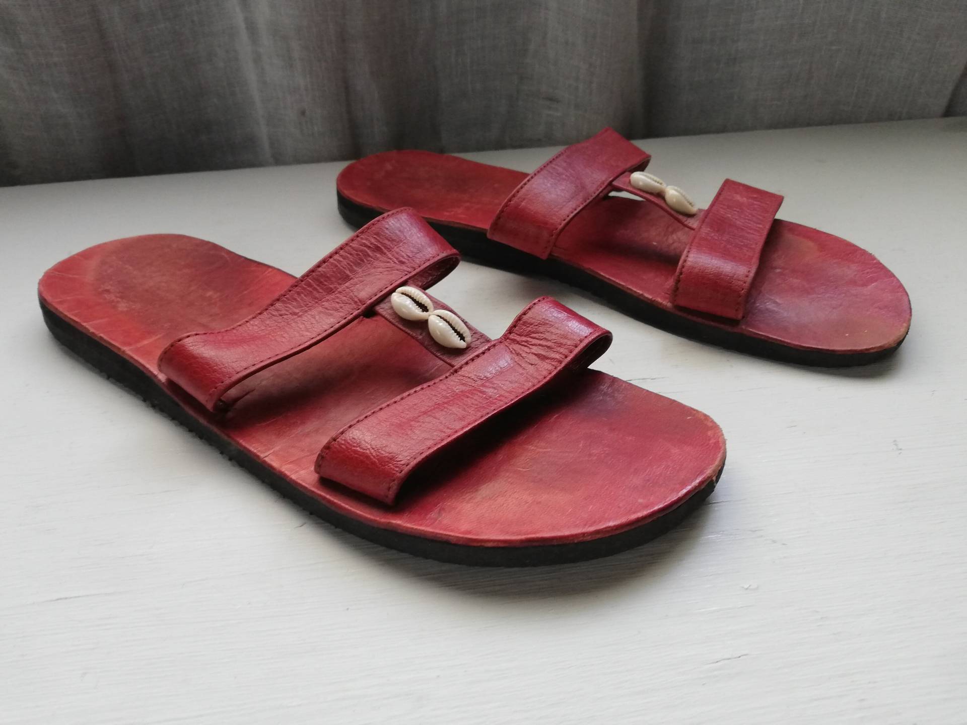 Damen Slide Sandalen Rotes Leder - Größe 41 Eur, 9.5 Uns, 7, 5 Uk von DustRoad