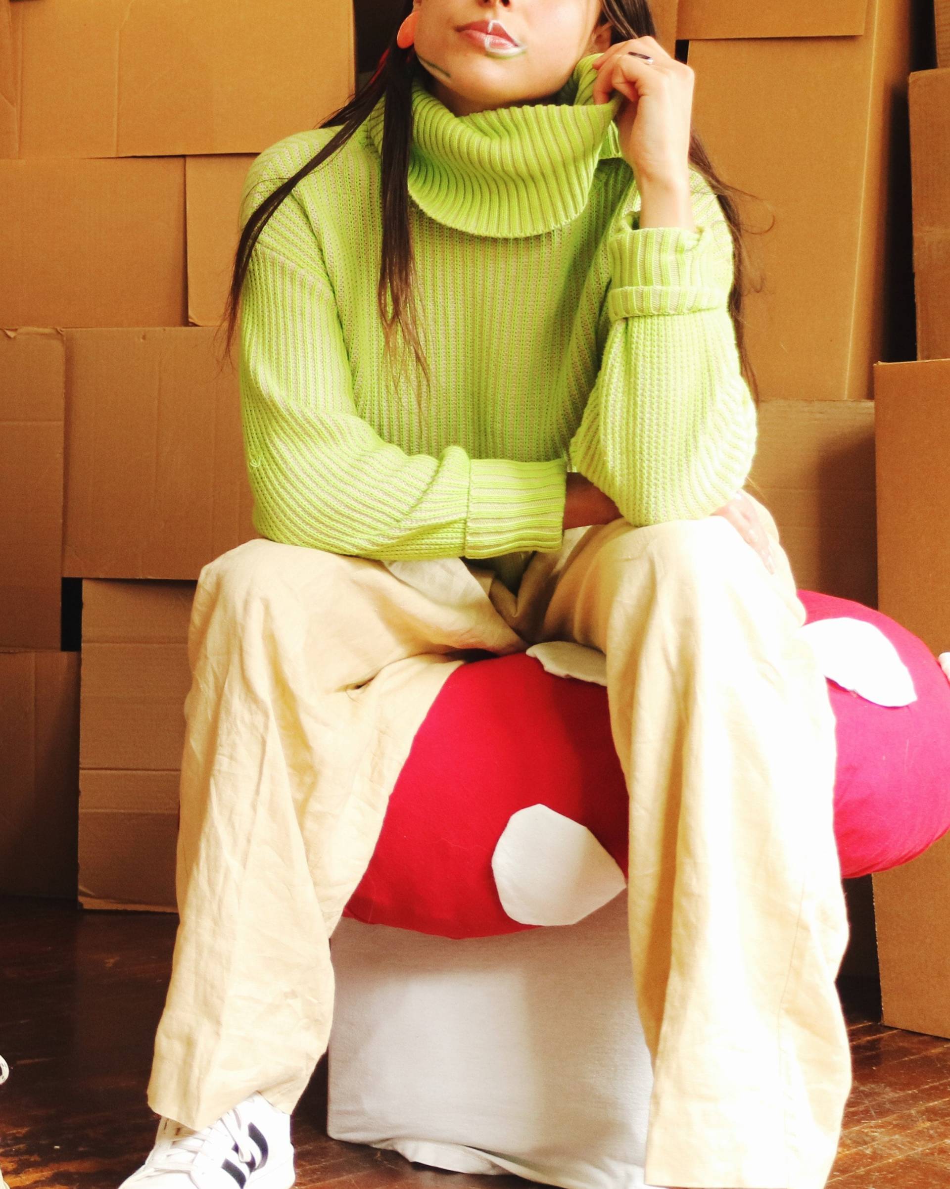 Limettengrüner Rollkragenpullover/Internet Girl Pullover Grüner Cropped von DustedArchive