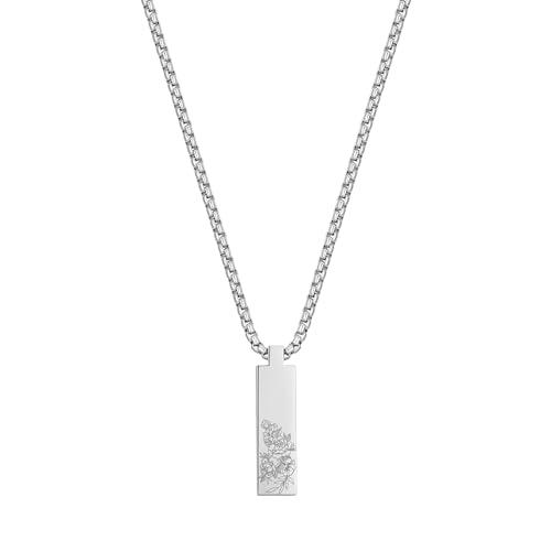 Dustill Bar Halskette | Quader | Blumenmuster-Gravur | Silberfarbener Edelstahl | Minimalistisch | Geometrisch | 60 cm | 2,5 mm (Bar-blumenmuster-silber) von Dustill