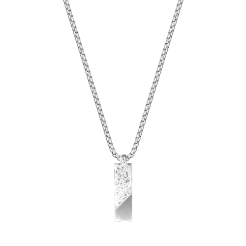 Dustill Bar Halskette | Quader | ICE-Effekt | Silberfarbener Edelstahl | Minimalistisch | Geometrisch | 60 cm | 2,5 mm (Bar-ICED-Silber) von Dustill