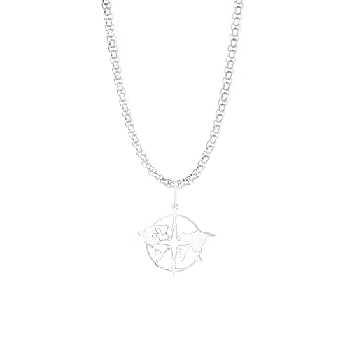 Dustill Halskette für Herren | Silberfarbener Kompass-Anhänger mit Weltkarten-Motiv (Kompass-Silber) von Dustill