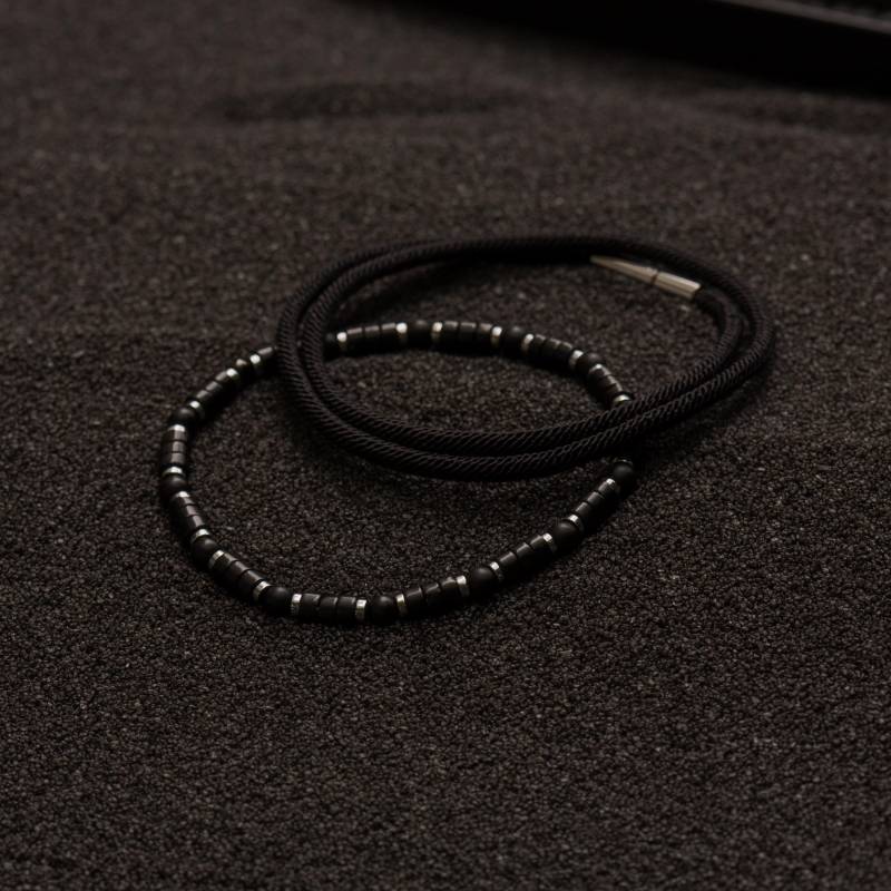 Naturstein-Armband 4mm Hämatit - Achat/Onyx Mit Verstärktem Tpu Band Und Nylonband | Silber Schwarz von Dustill