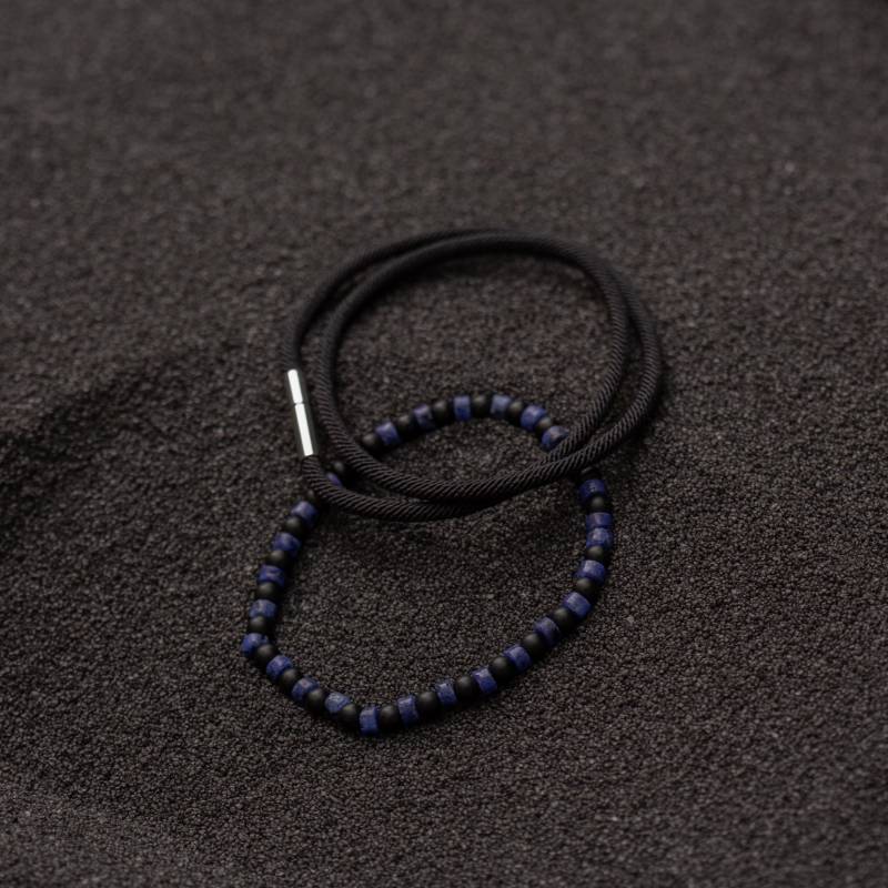 Naturstein-Armband 4mm Lapislazuli - Achat/Onyx Mit Verstärktem Tpu Band Und Nylonband | Schwarz Blau von Dustill