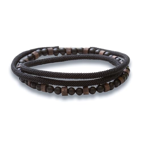 Naturstein-Armband 4mm Schwarz - Achat/Onyx | Blau - Lapislazuli | Grün - Tigerauge | Braun - Holz | Nylon | Edelstahl | verstärktes TPU Band | (Holz, M) von Dustill