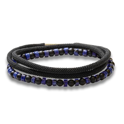 Naturstein-Armband 4mm Schwarz - Achat/Onyx | Blau - Lapislazuli | Grün - Tigerauge | Braun - Holz | Nylon | Edelstahl | verstärktes TPU Band | (Lapislazuli, M) von Dustill