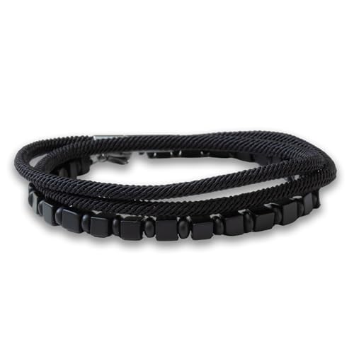 Naturstein-Armband 4mm Schwarz - Achat/Onyx | Blau - Lapislazuli | Grün - Tigerauge | Braun - Holz | Nylon | Edelstahl | verstärktes TPU Band | (Onyx, L) von Dustill