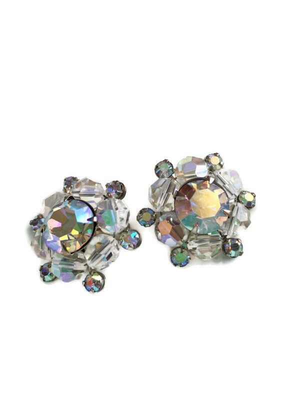 Aurora Borealis Strass Ohrringe, Vintage Clip On Crystal Cluster Ohrringe Aurora Borealis Strass Ohrringe, Vintage Clip On Crystal Cluster Ohrringe von DustyGem