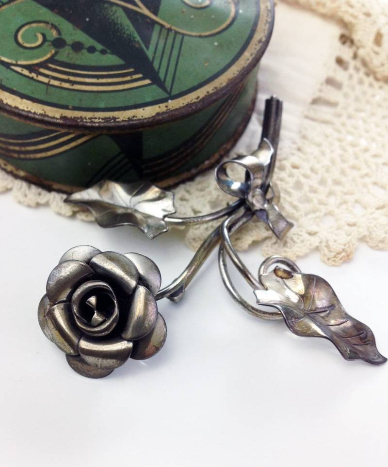 Frühe Beau Sterling Rose Brosche, Vintage Silber Blume Anstecknadel Frühe Beau Sterling Rose Brosche, Vintage Silber Blume Anstecknadel von DustyGem