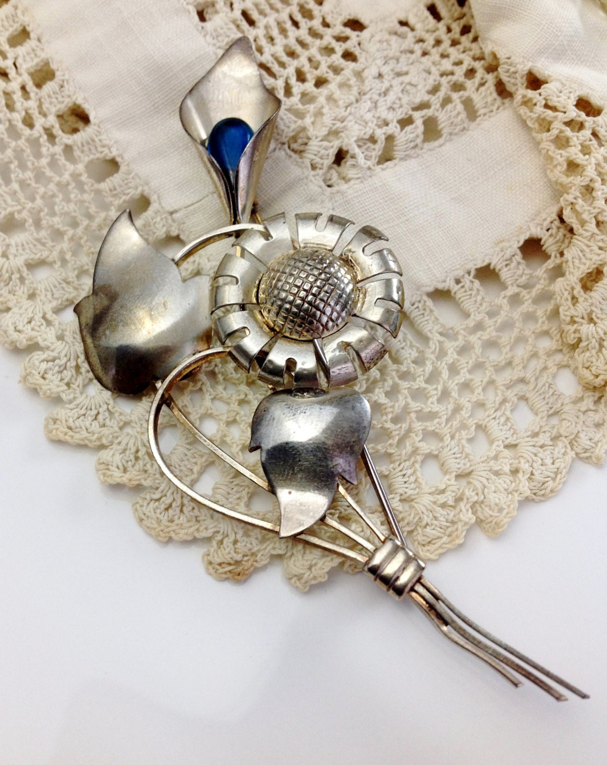 Signierte Truart Sterling Silber Blumen Brosche Signierte Truart Sterling Silber Blumen Brosche von DustyGem