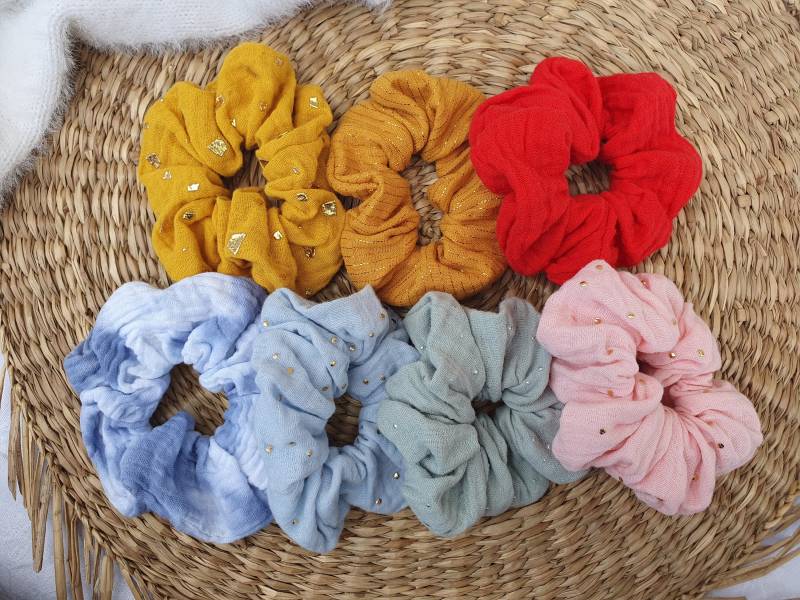 Baumwoll-Scrunchie - Rosa Scrunchie Goldenes Haargummi Tye Dye Baumwollgaze Blaues Scrunchie-Armband Senf Baumwoll-Scrunchie - Rosa Scrunchie Goldenes Haargummi Tye Dye Baumwollgaze Blaues Scrunchie-Armband Senf von DustyRoseCouture