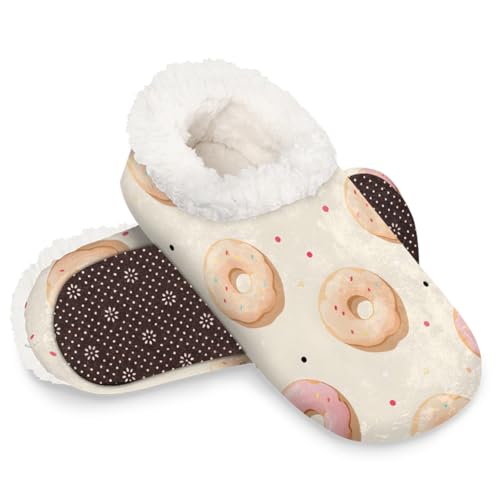 Cartoon Donut Polka Dot Hausschuhe für Damen und Herren, warme flauschige Indoor-Hausschuhe mit rutschfester Sohle, gemütlicher Plüsch, Winter, Zuhause, Schlafzimmer, Hausschuhe für Büro, Reisen von Dusviba