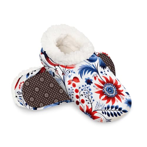 Dusviba Abstrakte Boho-Hausschuhe mit Blumenmotiv für Damen und Herren, warme flauschige Indoor-Hausschuhe mit rutschfester Sohle, gemütlicher Plüsch, Winter, Zuhause, Schlafzimmer, Hausschuhe für von Dusviba
