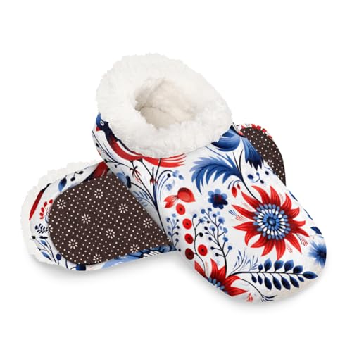 Dusviba Abstrakte Boho-Hausschuhe mit Blumenmotiv für Damen und Herren, warme flauschige Indoor-Hausschuhe mit rutschfester Sohle, gemütlicher Plüsch, Winter, Zuhause, Schlafzimmer, Hausschuhe für von Dusviba