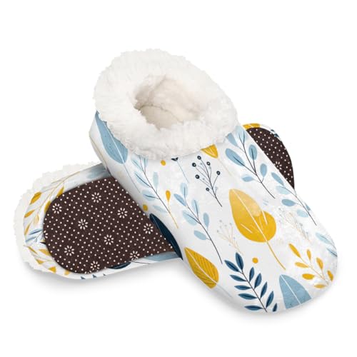 Dusviba Abstrakte Kunst-Blätter-Hausschuhe für Damen und Herren, warme flauschige Indoor-Hausschuhe mit rutschfester Sohle, gemütlicher Plüsch, Winter, Zuhause, Schlafzimmer, Hausschuhe für Büro von Dusviba