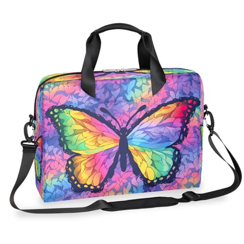 Dusviba Abstrakte Kunst Regenbogen-Schmetterling Laptoptasche 16 Zoll Slim Business Aktentasche für Männer Frauen Schultertasche mit Griff & abnehmbarem Gurt Arbeit Büro Computer Messenger Bag von Dusviba