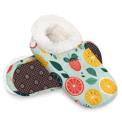 Dusviba Abstrakte tropische Früchte Hausschuhe für Damen und Herren, warme flauschige Indoor-Hausschuhe mit rutschfester Sohle, gemütlicher Plüsch, Winter, Zuhause, Schlafzimmer, Hausschuhe für Büro von Dusviba