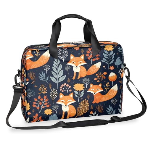 Dusviba Art Forest Fox Laptoptasche mit Herbstlaub, 16 Zoll, schlanke Business-Aktentasche für Männer und Frauen, Schultertasche mit Griff & abnehmbarem Riemen, Arbeit Büro Computer Messenger Bag von Dusviba