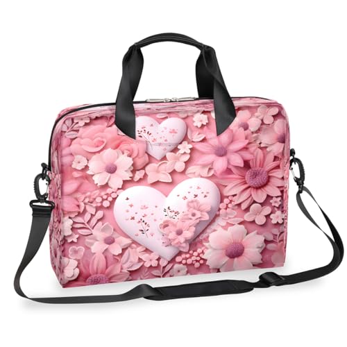 Dusviba Art Hearts Blumenmuster Laptoptasche 16 Zoll Slim Business Aktentasche für Herren Damen Schultertasche mit Griff & abnehmbarem Gurt Arbeit Büro Computer Messenger Bag von Dusviba