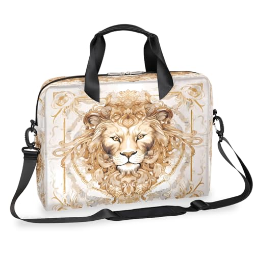 Dusviba Art Painting Ethnischer goldener Löwe Laptoptasche 16 Zoll, schlanke Business-Aktentasche für Männer und Frauen, Schultertasche mit Griff & abnehmbarem Riemen, Arbeit Büro Computer Messenger von Dusviba