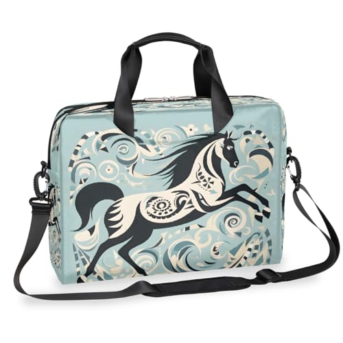 Dusviba Art Painting Ethnisches Pferd Laptoptasche 16 Zoll Slim Business Aktentasche für Männer Frauen Schultertasche mit Griff & abnehmbarem Gurt Arbeit Büro Computer Messenger Bag von Dusviba