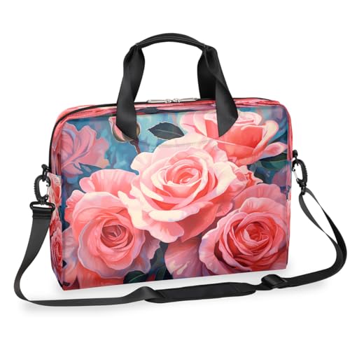 Dusviba Art Painting Rose Blumenmuster Laptoptasche 16 Zoll Slim Business Aktentasche für Männer Frauen Schultertasche mit Griff & abnehmbarem Gurt Arbeit Büro Computer Messenger Bag von Dusviba