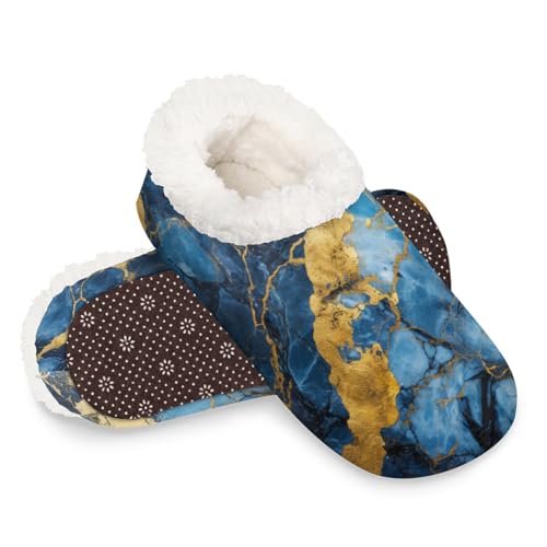 Dusviba Blaue Marmorhausschuhe für Damen und Herren, warme flauschige Indoor-Hausschuhe mit rutschfester Sohle, gemütlicher Plüsch, Winter, Zuhause, Schlafzimmer, Hausschuhe für Büro, Reisen, Hotel von Dusviba
