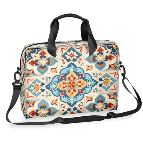 Dusviba Bohemian Ethnic Flower Laptop Bag 16 Zoll Slim Business Aktentasche für Männer Frauen Schultertasche mit Griff & abnehmbarem Gurt Arbeit Büro Computer Messenger Bag von Dusviba