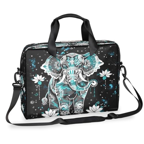Dusviba Boho Lotus Elephant Laptoptasche 16 Zoll Slim Business Aktentasche für Männer Frauen Schultertasche mit Griff & abnehmbarem Gurt Arbeit Büro Computer Messenger Bag von Dusviba