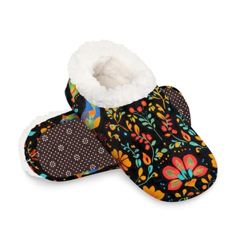 Dusviba Bunte Vogel-Hausschuhe im mexikanischen Stil für Damen und Herren, warme flauschige Indoor-Hausschuhe mit rutschfester Sohle, gemütlicher Plüsch, Winter, Zuhause, Schlafzimmer, Hausschuhe für von Dusviba