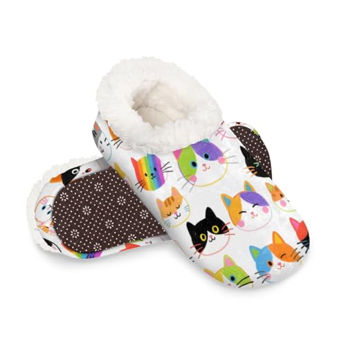Dusviba Bunte handgezeichnete Katzen-Hausschuhe für Damen und Herren, warm, flauschig, für den Innenbereich, mit rutschfester Sohle, gemütlicher Plüsch, Winter, Zuhause, Schlafzimmer, Hausschuhe für von Dusviba