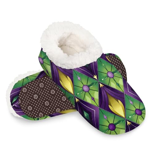 Dusviba Bunte karierte Hausschuhe für Damen und Herren, warme flauschige Indoor-Hausschuhe mit rutschfester Sohle, gemütlicher Plüsch, Winter, Zuhause, Schlafzimmer, Hausschuhe für Büro, Reisen, Hotel von Dusviba