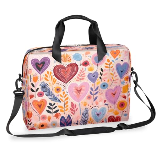 Dusviba Cartoon Cute Heart Leaves Laptoptasche 16 Zoll Slim Business Aktentasche für Männer Frauen Schultertasche mit Griff & abnehmbarem Gurt Arbeit Büro Computer Messenger Bag von Dusviba