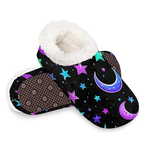 Dusviba Cartoon Moon Star Space Hausschuhe für Damen und Herren, warme flauschige Indoor-Hausschuhe mit rutschfester Sohle, gemütlicher Plüsch, Winter, Zuhause, Schlafzimmer, Hausschuhe für Büro von Dusviba
