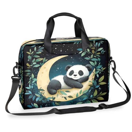 Dusviba Cartoon Panda Moon Leaves Laptoptasche 16 Zoll Slim Business Aktentasche für Männer Frauen Schultertasche mit Griff & abnehmbarem Gurt Arbeit Büro Computer Messenger Bag von Dusviba