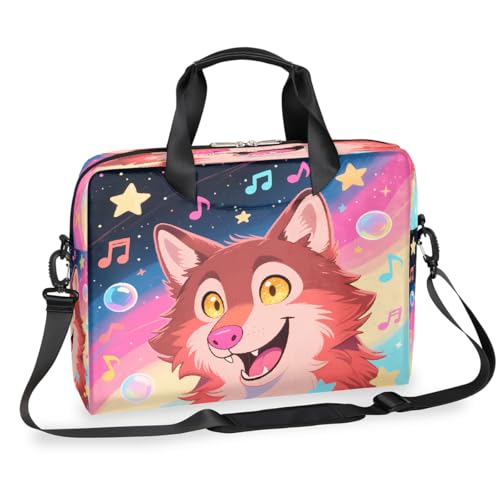Dusviba Cartoon Regenbogen Cute Wolf Laptoptasche 16 Zoll Slim Business Aktentasche für Männer Frauen Schultertasche mit Griff & abnehmbarem Gurt Arbeit Büro Computer Messenger Bag von Dusviba