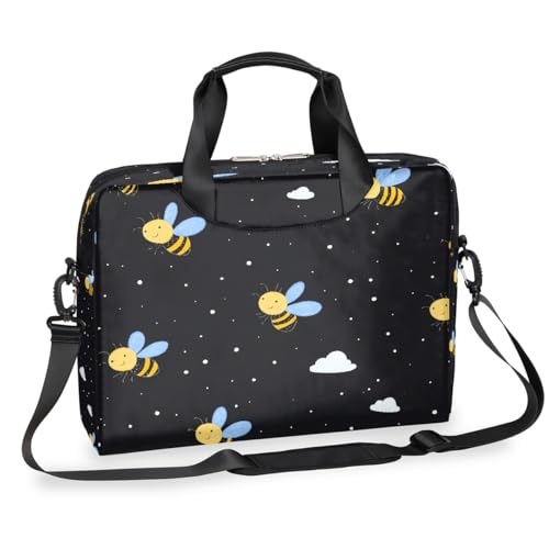 Dusviba Cute Bees Starry Sky Laptoptasche 16 Zoll Slim Business Aktentasche für Männer Frauen Schultertasche mit Griff & abnehmbarem Gurt Arbeit Büro Computer Messenger Bag von Dusviba