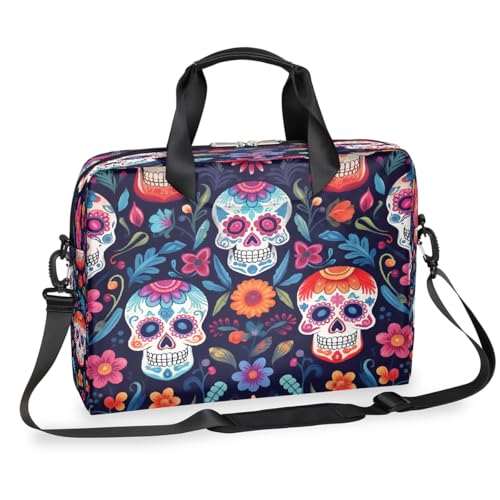 Dusviba Day of the Dead Sugar Skull Laptoptasche 16 Zoll, schlanke Business-Aktentasche für Männer und Frauen, Schultertasche mit Griff & abnehmbarem Riemen, Arbeit Büro Computer Messenger Bag von Dusviba