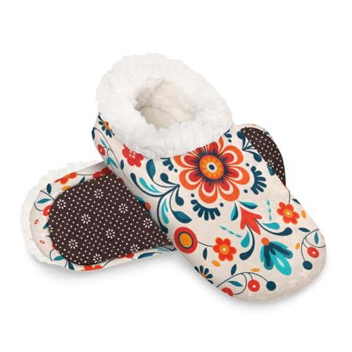 Dusviba Ethnische Mandala-Hausschuhe für Damen und Herren, warme flauschige Indoor-Hausschuhe mit rutschfester Sohle, gemütlicher Plüsch, Winter, Zuhause, Schlafzimmer, Hausschuhe für Büro, Reisen von Dusviba