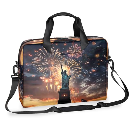 Dusviba Freiheitsstatue Feuerwerk Laptoptasche 16 Zoll, schlanke Business-Aktentasche für Männer und Frauen, Schultertasche mit Griff und abnehmbarem Riemen, Arbeit Büro Computer Messenger Bag von Dusviba