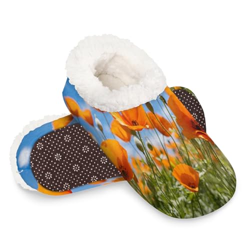 Dusviba Frühlingsblumen-Hausschuhe für Damen und Herren, warme flauschige Indoor-Hausschuhe mit rutschfester Sohle, gemütlicher Plüsch, Winter, Zuhause, Schlafzimmer, Hausschuhe für Büro, Reisen von Dusviba
