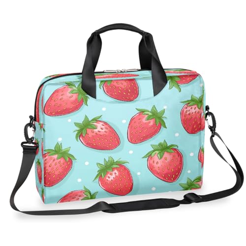 Dusviba Fruit Strawberry Polka Dot Laptoptasche 16 Zoll Slim Business Aktentasche für Männer Frauen Schultertasche mit Griff & abnehmbarem Gurt Arbeit Büro Computer Messenger Bag von Dusviba