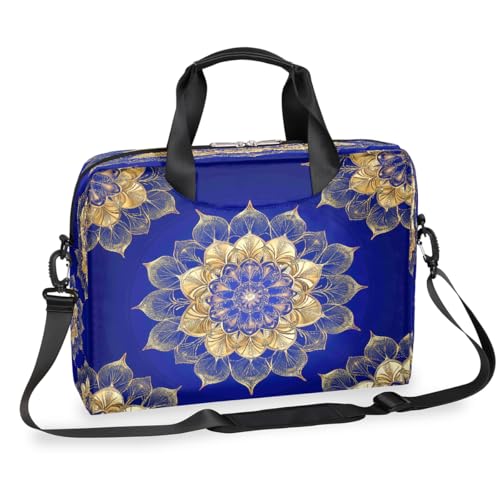 Dusviba Golden Mandala Blumen Laptoptasche 16 Zoll Slim Business Aktentasche für Männer Frauen Schultertasche mit Griff & abnehmbarem Gurt Arbeit Büro Computer Messenger Bag von Dusviba