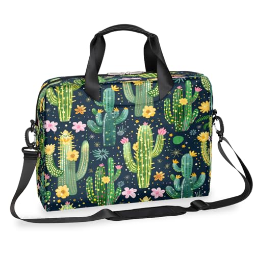 Dusviba Green Cacti Cute Flowers Laptoptasche 16 Zoll Slim Business Aktentasche für Männer Frauen Schultertasche mit Griff & abnehmbarem Gurt Arbeit Büro Computer Messenger Bag von Dusviba