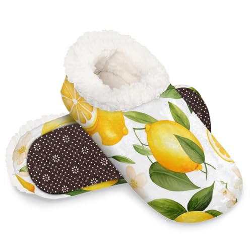 Dusviba Hausschuhe für Damen und Herren, Motiv: Aquarell, Zitronenblütenblätter, warm, flauschig, mit rutschfester Sohle, gemütlicher Plüsch, Winter, Zuhause, Schlafzimmer, Hausschuhe für Büro, Reisen von Dusviba