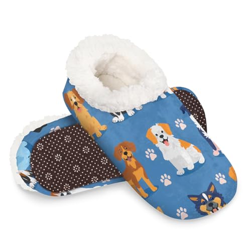 Dusviba Hausschuhe für Damen und Herren, verschiedene Hunderassen, warme flauschige Indoor-Hausschuhe mit rutschfester Sohle, gemütlicher Plüsch, Winter, Zuhause, Schlafzimmer, Hausschuhe für Büro von Dusviba