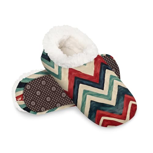 Dusviba Hausschuhe im Vintage-Stil mit Chevron-Streifen für Damen und Herren, warm, flauschig, für den Innenbereich, mit rutschfester Sohle, gemütlich, Plüsch, Winter, Zuhause, Schlafzimmer von Dusviba