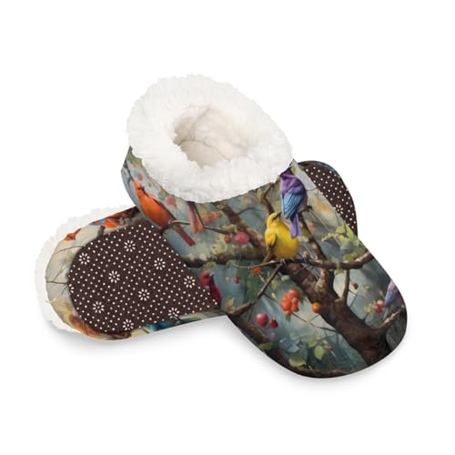 Dusviba Hausschuhe im Vintage-Stil mit Vogel-Zweigen, für Damen und Herren, warm, flauschig, mit rutschfester Sohle, gemütlicher Plüsch, Winter, Zuhause, Schlafzimmer, Hausschuhe für Büro, Reisen von Dusviba